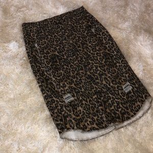 Leopard Distressed Denim Skirt